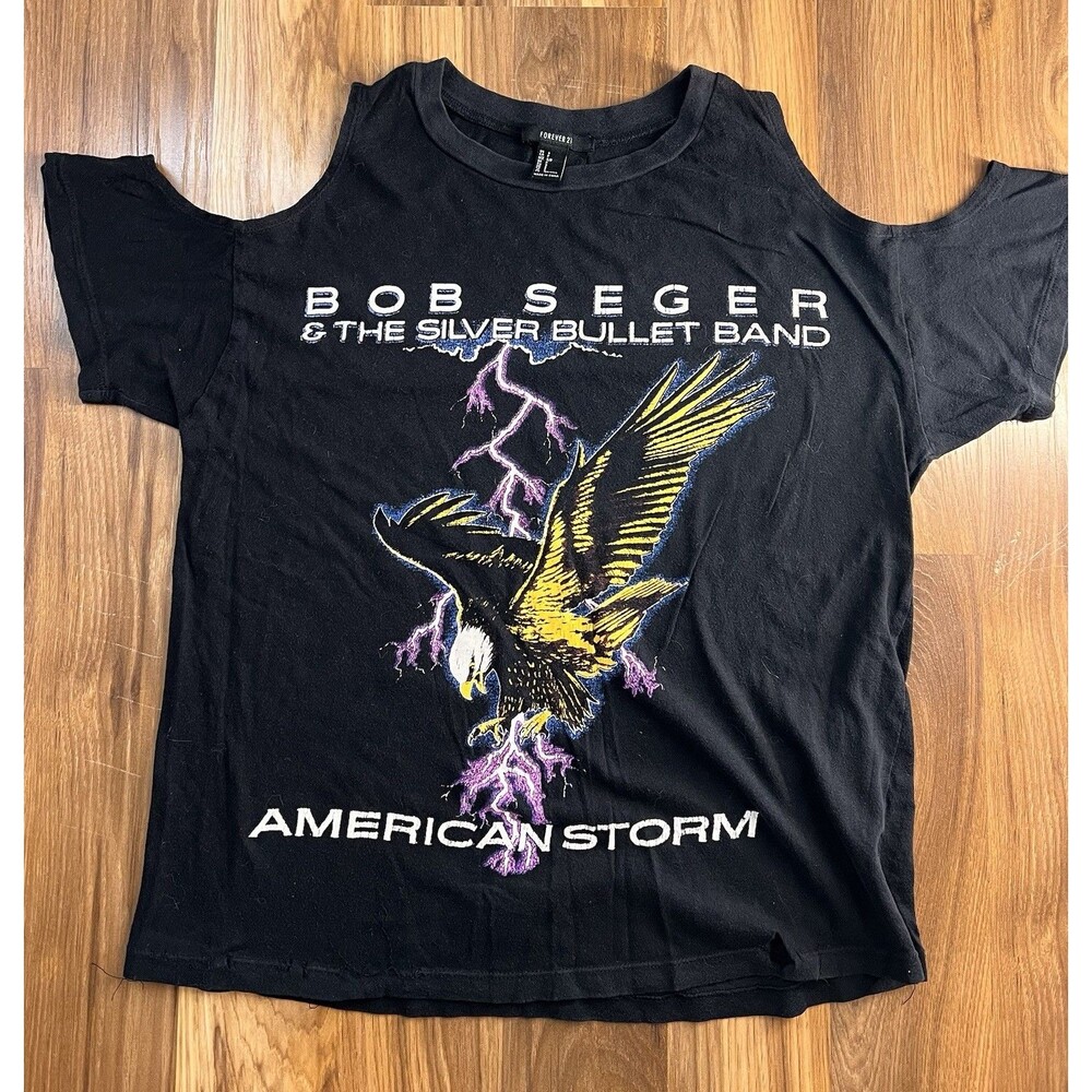 Bob Seger T-Shirt Silver Bullet Band Women’s Vintage Style Forever 21 Distressed